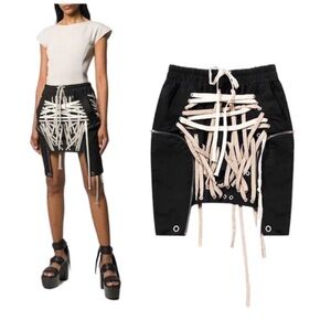 Black Skirt with Tan Lace-Up Design